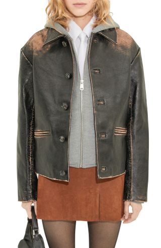 Mango + Distressed Leather Jacket