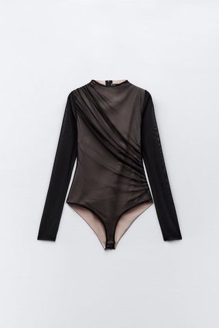 Zara + Draped Tulle Bodysuit