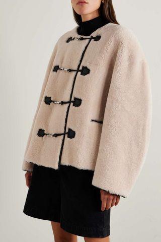 Toteme + Oversized Leather-Trimmed Shearling Jacket
