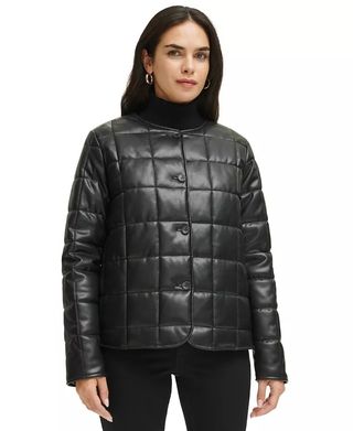 Calvin Klein + Faux Leather Quilted Jacket