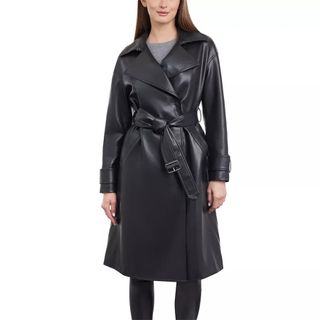 BCBGeneration + Faux-Leather Belted Trench Coat