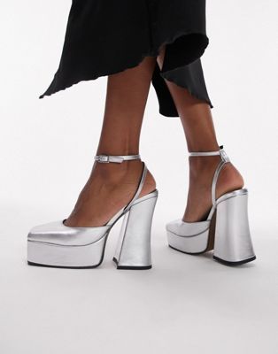 Topshop + Sapphire Premium Leather Two Part Platform in Silver