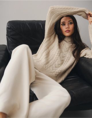 The White Company + Cashmere Cable Jumper in Camel