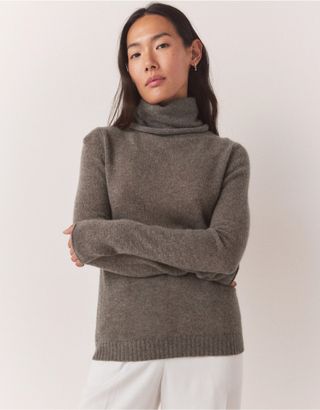 The White Company + Cashmere Layering Funnel Neck Jumper in Nutmeg
