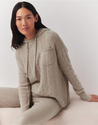 The White Company + Cable Cashmere Hoodie in Biscuit Marl