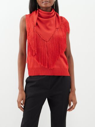 Another Tomorrow + Fringe-Scarf Viscose Tank Top