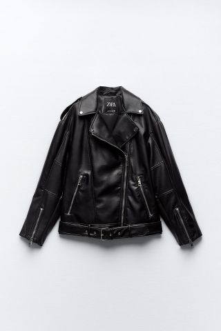 Zara + Oversized Faux-Leather Biker Jacket