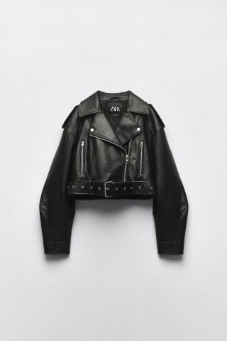 Zara + Leather Effect Cropped Biker Jacket