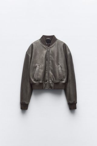Zara + Worn Leather Effect Bomber Jacket