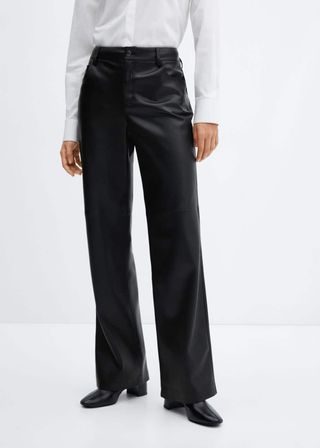 Mango + Leather Effect High Waist Pant