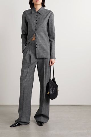 Veronica de Piante + Billie Pleated Prince of Wales Checked Wool Wide-Leg Pants