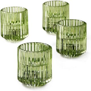 Serene Spaces Living + Set of 4 Green Ribbed Glass