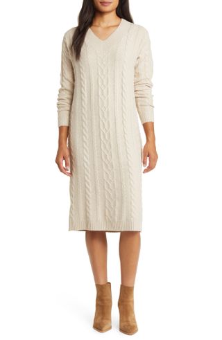 Caslon + Long Sleeve Cable Stitch Sweater Dress