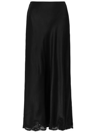 Rixo + Crystal Lace-Trimmed Satin Maxi Skirt