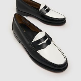 G.H. Bass + Easy Weejuns Penny Loafer Flat Shoes In Black & White