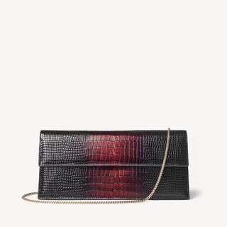 Aspinal of London + Ava Clutch in Deep Shine Black & Red Ombre Croc