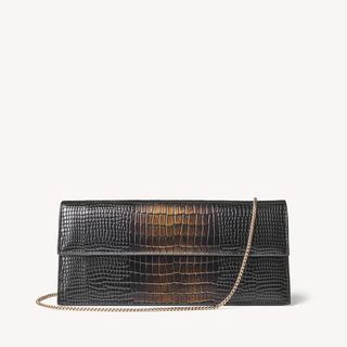 Aspinal of London + Ava Clutch in Deep Shine Black & Gold Ombre Croc