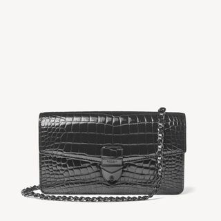 Aspinal of London + Mayfair Clutch 2 in Black Patent Croc
