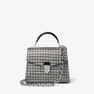 Aspinal of London + Midi Mayfair 2 Black & Silver Netted Dogtooth