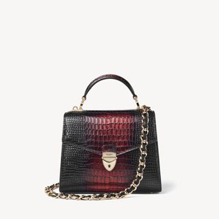Aspinal of London + Midi Mayfair 2 in Deep Shine Black & Red Ombre Croc