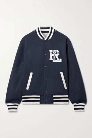 Polo Ralph Lauren + Reversible Appliquéd Felt and Satin Bomber Jacket