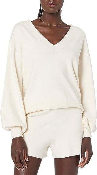 The Drop + Mia Bell-Sleeve Deep V-Neck Supersoft Sweater