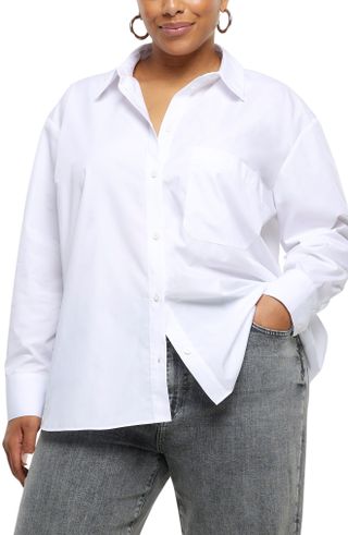 River Island + Oversize Poplin Button-Up Shirt