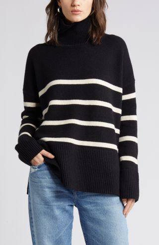 Nordstrom Signature + Stripe Cashmere Turtleneck Sweater