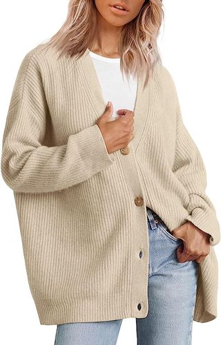 Lillusory + Open Front Oversized Button Lightweight Sweater
