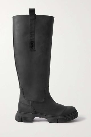 Ganni + Grosgrain-Trimmed Recycled-Rubber Knee Boots