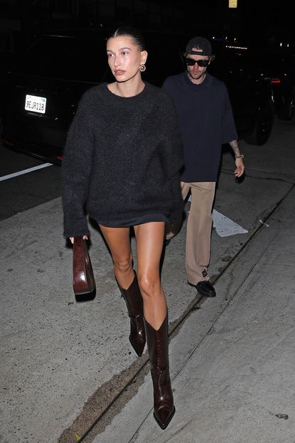 Hailey Bieber Wore Western Boots With a No-Pants Outfit | Who What Wear