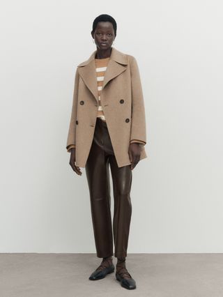 Massimo Dutti + Short Wool Blend Coat With Pockets