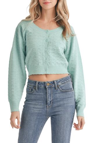 All in Favor + Pointelle Scallop Crop Cardigan