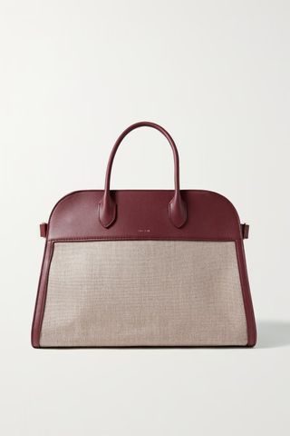 The Row + Margaux 15 Buckled Leather-Trimmed Canvas Tote in Beige