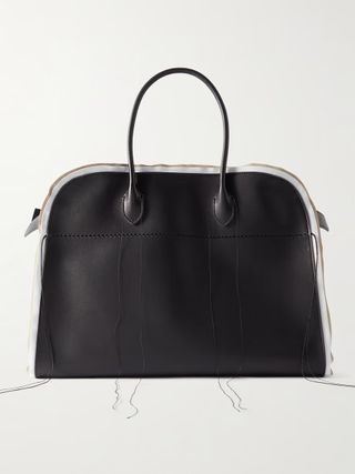 The Row + Salpa Margaux 17 Suede-Trimmed Topstitched Leather Tote