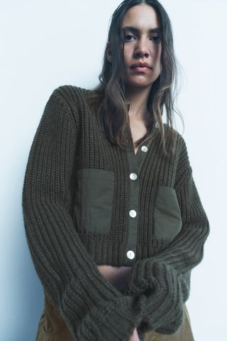 Zara + Combination Knit Cardigan with Pockets