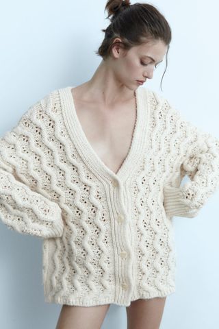 Zara + Tied Textured Knit Top