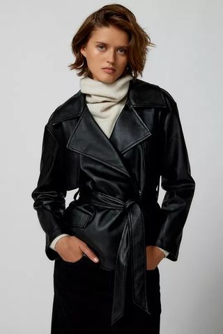 Noize + Guilia Faux Leather Cropped Trench Coat