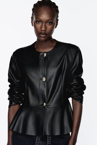 Zara + Faux Leather Peplum Jacket