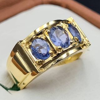 Clean + 14K Yellow Gold Plated Band Sapphire Ring Ceylon Sapphire Ring Unheated