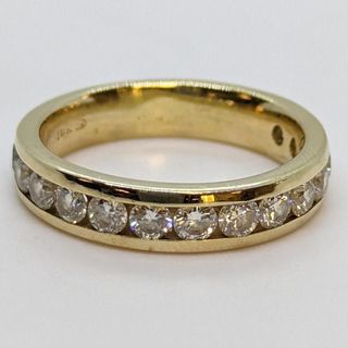 Unbranded + 14K Solid Yellow Gold Lady's Fashion Ring Channel Diamond Round Brilliant Sz 6