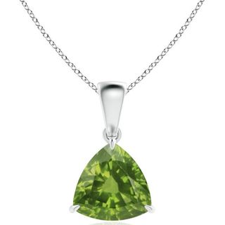 Angara + Claw-Set Trillion Peridot Solitaire Pendant in 14K Solid Gold 18-Inch Chain