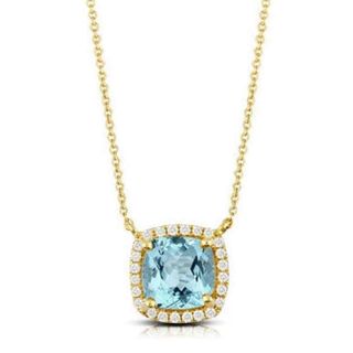 Doves + Sky Blue 18K Yellow Gold Blue Topaz Diamond Necklace
