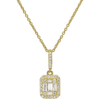 Raffaello Ditty Jewellery + Diamond Pendant Necklace 14k Solid Yellow Gold Square Charm Natural Baguette