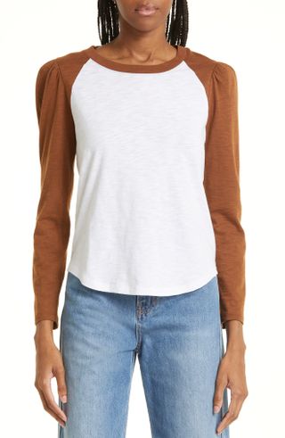 Veronica Beard + Mason Colorblock Long Sleeve Cotton Baseball T-Shirt
