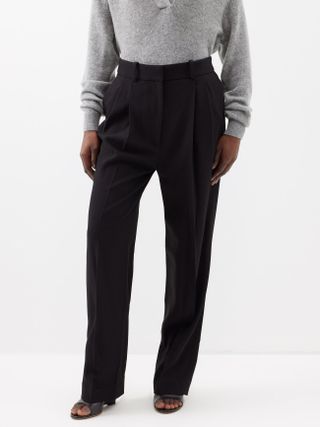 Khaite + Leaton Pleated Straight-Leg Wool-Blend Trousers