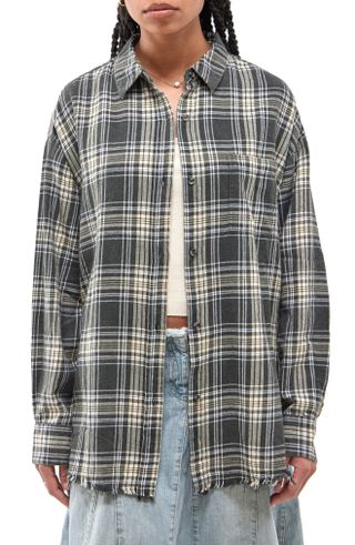 Bdg Urban Outfitters + Sadie Plaid Frayed Hem Flannel Button-Up Shirt