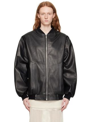 Magda Butrym + Black Oversized Bomber Leather Jacket