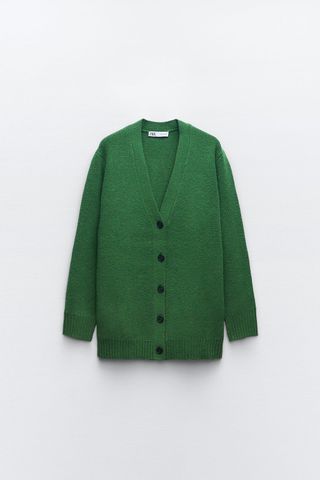 Zara + Basic Cardigan in Green Marl