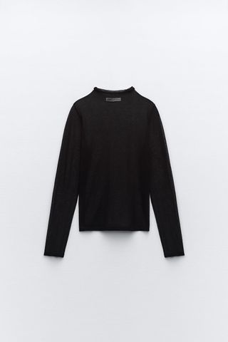Zara + Semi-Sheer Knit Sweater in Black